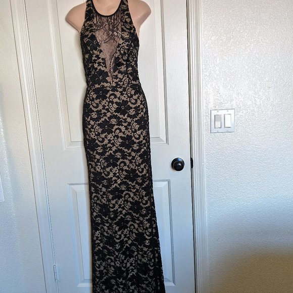 *Black Lace Deep V Neck Dress by A.B.S.- Size 8 - Picture 3 of 7